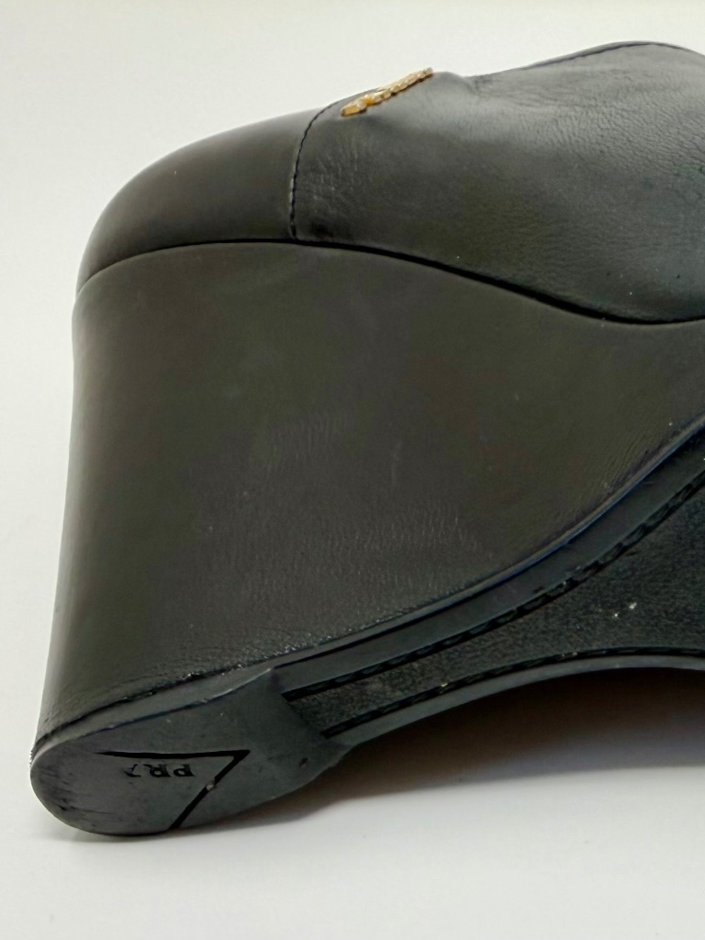 Prada black leather wedge peep toe bootie - Picture 10 of 10
